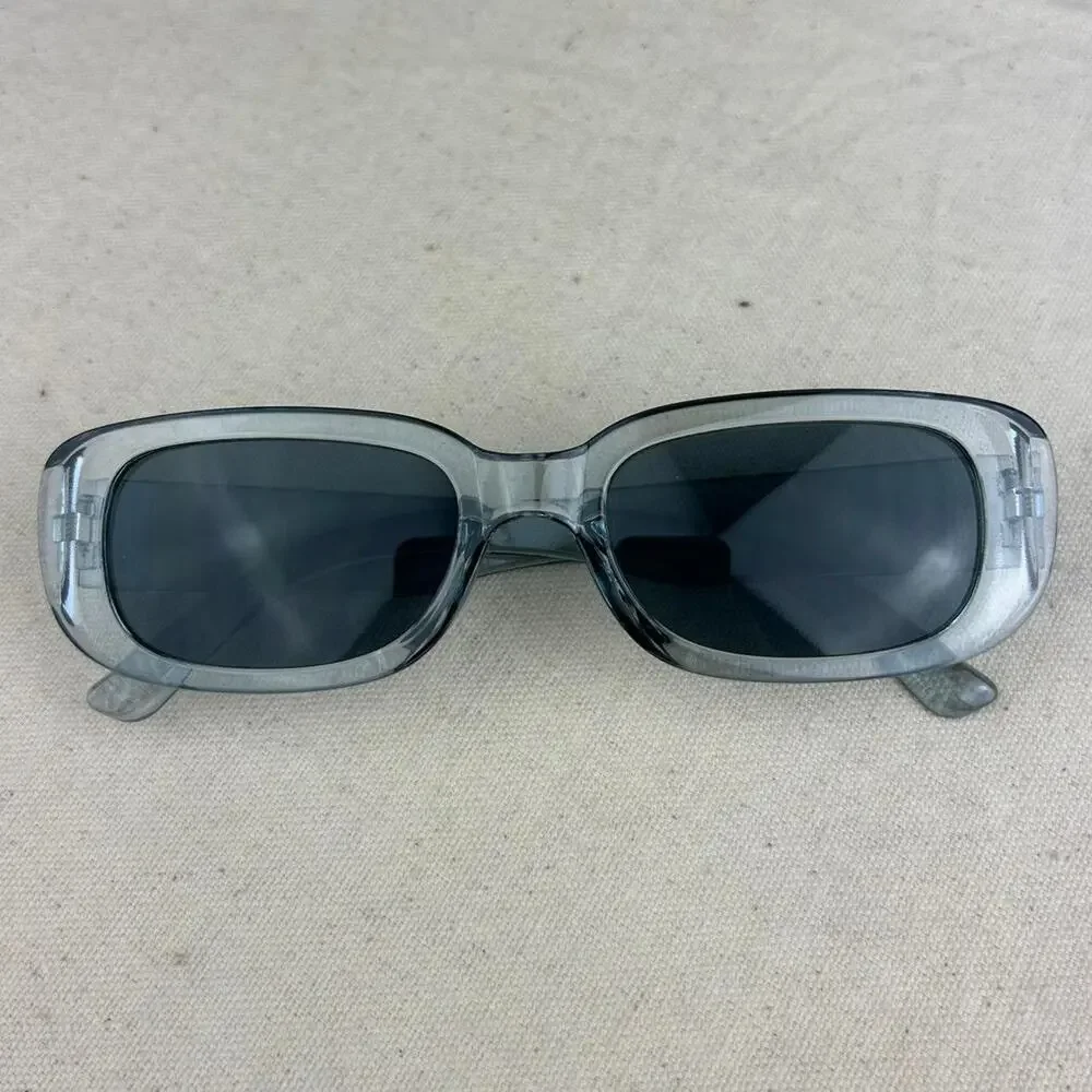 Y2K surfer style gray clear rounded squared sunglasses cyber grunge techno